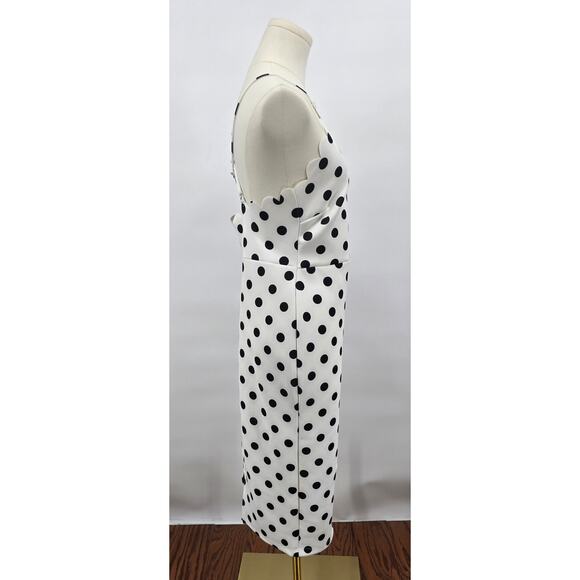 ASOS Retro Minimalist Polka Dot Scalloped Bodycon Midi Dress - Picture 2 of 5